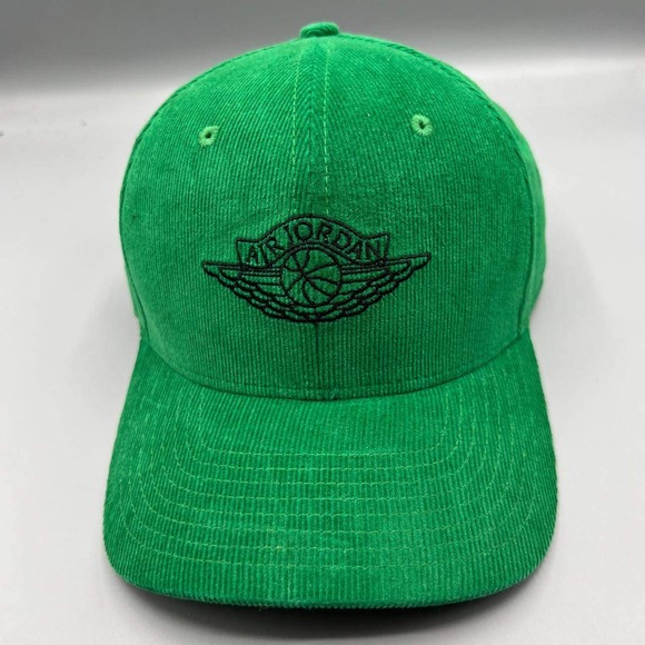Air Jordan Wings Hat Men Green Corduroy Jumpman Strap Back Cap